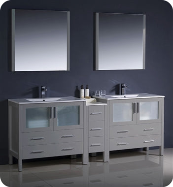 Fresca Torino 84" Gray Modern Double Sink Bathroom Vanity w/ Side Cabinet & Integrated Sinks