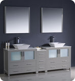 Fresca Torino 84" Gray Modern Double Sink Bathroom Vanity w/ Side Cabinet & Vessel Sinks