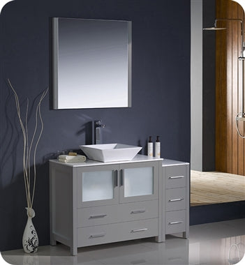Fresca Torino 48" Gray Modern Bathroom Vanity w/ Side Cabinet & Vessel Sink