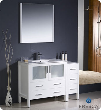 Fresca Torino 48" White Modern Bathroom Vanity w/ Side Cabinet & Integrated Sink