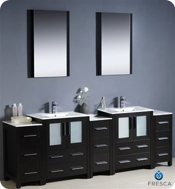 Fresca Torino 84" Espresso Modern Double Sink Bathroom Vanity w/ 3 Side Cabinets & Integrated Sinks
