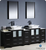 Fresca Torino 84" Espresso Modern Double Sink Bathroom Vanity w/ 3 Side Cabinets & Vessel Sinks