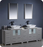 Fresca Torino 84" Gray Modern Double Sink Bathroom Vanity w/ 3 Side Cabinets & Vessel Sinks