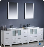 Fresca Torino 84" White Modern Double Sink Bathroom Vanity w/ 3 Side Cabinets & Integrated Sinks