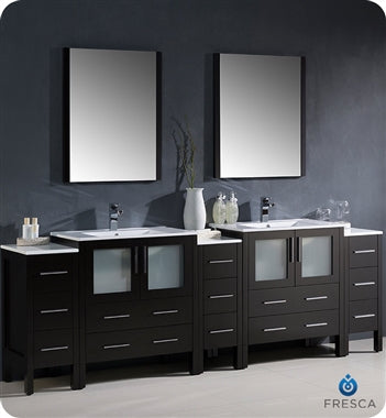 Fresca Torino 96" Espresso Modern Double Sink Bathroom Vanity w/ 3 Side Cabinets & Integrated Sinks