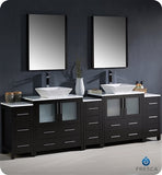 Fresca Torino 96" Espresso Modern Double Sink Bathroom Vanity w/ 3 Side Cabinets & Vessel Sinks