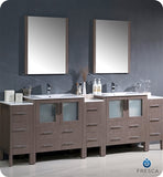 Fresca Torino 96" Gray Oak Modern Double Sink Bathroom Vanity w/ 3 Side Cabinets & Integrated Sinks