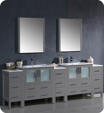 Fresca Torino 96" Gray Modern Double Sink Bathroom Vanity w/ 3 Side Cabinets & Integrated Sinks