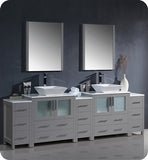 Fresca Torino 96" Gray Modern Double Sink Bathroom Vanity w/ 3 Side Cabinets & Vessel Sinks