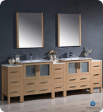Fresca Torino 96" Light Oak Modern Double Sink Bathroom Vanity w/ 3 Side Cabinets & Integrated Sinks