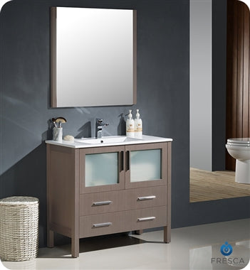 Fresca Torino 36" Gray Oak Modern Bathroom Vanity w/ Integrated Sink