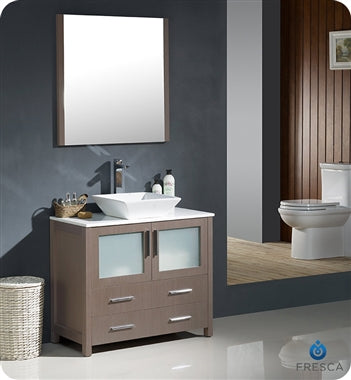 Fresca Torino 36" Gray Oak Modern Bathroom Vanity w/ Vessel Sink