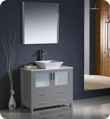 Fresca Torino 36" Gray Modern Bathroom Vanity w/ Vessel Sink