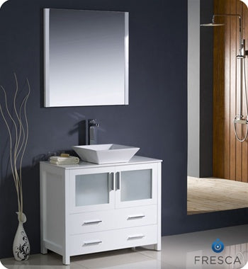 Fresca Torino 36" White Modern Bathroom Vanity w/ Vessel Sink