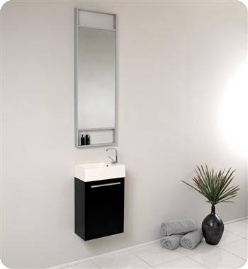 Fresca Pulito 16" Small Black Modern Bathroom Vanity w/ Tall Mirror