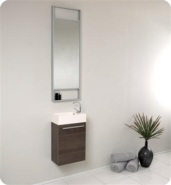 Fresca Pulito 16" Small Gray Oak Modern Bathroom Vanity w/ Tall Mirror
