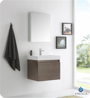 Fresca Nano 24" Gray Oak Modern Bathroom Vanity w/ Medicine Cabinet