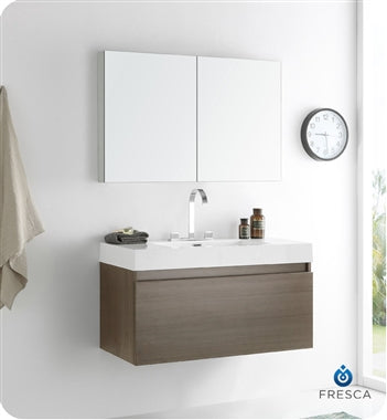 Fresca Mezzo 39" Gray Oak Modern Bathroom Vanity w/ Medicine Cabinet