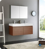 Fresca Mezzo 48" Teak Wall Hung Double Sink Modern Bathroom Vanity w/ Medicine Cabinet