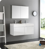 Fresca Mezzo 48" White Wall Hung Double Sink Modern Bathroom Vanity w/ Medicine Cabinet