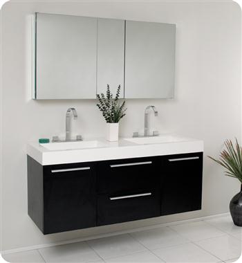 Fresca Opulento 54" Black Modern Double Sink Bathroom Vanity w/ Medicine Cabinet