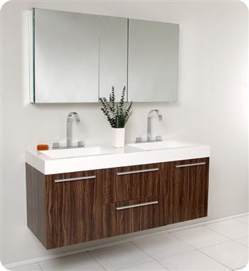 Fresca Opulento 54" Walnut Modern Double Sink Bathroom Vanity w/ Medicine Cabinet