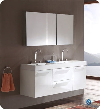 Fresca Opulento 54" White Modern Double Sink Bathroom Vanity w/ Medicine Cabinet