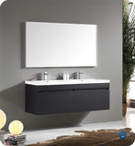 Fresca Largo 57" Black Modern Bathroom Vanity w/ Wavy Double Sinks