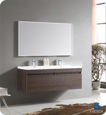 Fresca Largo 57" Gray Oak Modern Bathroom Vanity w/ Wavy Double Sinks