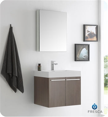 Fresca Alto 23" Gray Oak Wall Hung Modern Bathroom Vanity w/ Medicine Cabinet