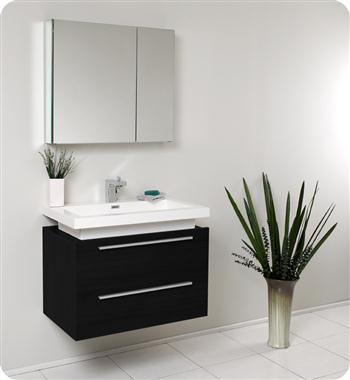 Fresca Medio 32" Black Modern Bathroom Vanity w/ Medicine Cabinet