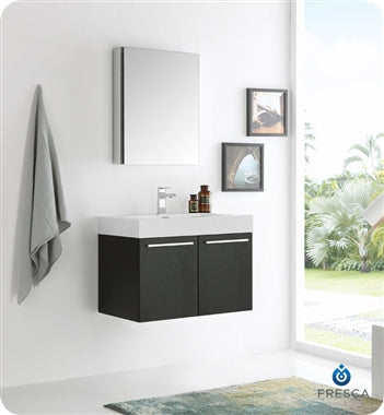 Fresca Vista 30" Black Wall Hung Modern Bathroom Vanity w/ Medicine Cabinet