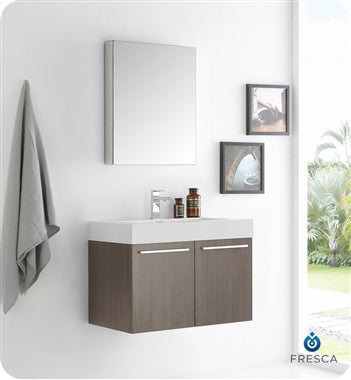 Fresca Vista 30" Gray Oak Wall Hung Modern Bathroom Vanity w/ Medicine Cabinet