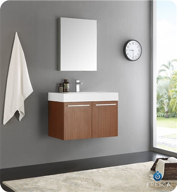 Fresca Vista 30" Teak Wall Hung Modern Bathroom Vanity w/ Medicine Cabinet