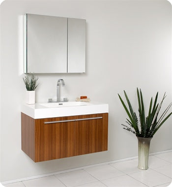 Fresca Vista 36" Teak Modern Bathroom Vanity w/ Medicine Cabinet