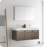 Fresca Vista 48" Gray Oak Wall Hung Double Sink Modern Bathroom Vanity w/ Medicine Cabinet