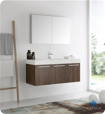Fresca Vista 48" Walnut Wall Hung Modern Bathroom Vanity w/ Medicine Cabinet