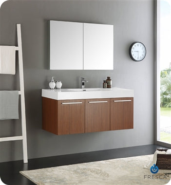 Fresca Vista 48" Teak Wall Hung Modern Bathroom Vanity w/ Medicine Cabinet