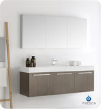Fresca Vista 60" Gray Oak Wall Hung Single Sink Modern Bathroom Vanity w/ Medicine Cabinet