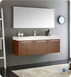 Fresca Vista 60" Teak Wall Hung Single Sink Modern Bathroom Vanity w/ Medicine Cabinet