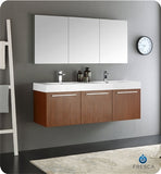 Fresca Vista 60" Teak Wall Hung Double Sink Modern Bathroom Vanity w/ Medicine Cabinet