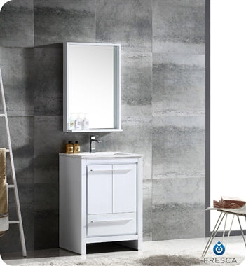 Fresca Allier 24" White Modern Bathroom Vanity w/ Mirror