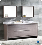 Fresca Allier 72" Gray Oak Modern Double Sink Bathroom Vanity w/ Mirror