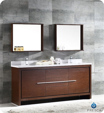 Fresca Allier 72" Wenge Brown Modern Double Sink Bathroom Vanity w/ Mirror