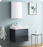 Fresca Valencia 24" Dark Slate Gray Wall Hung Modern Bathroom Vanity w/ Medicine Cabinet