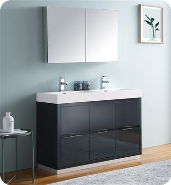 Fresca Valencia 48" Dark Slate Gray Free Standing Double Sink Modern Bathroom Vanity w/ Medicine Cabinet