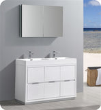 Fresca Valencia 48" Glossy White Free Standing Double Sink Modern Bathroom Vanity w/ Medicine Cabinet