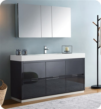 Fresca Valencia 60" Dark Slate Gray Free Standing Modern Bathroom Vanity w/ Medicine Cabinet