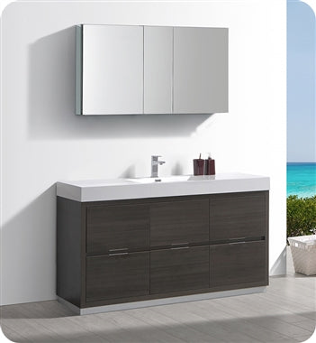 Fresca Valencia 60" Gray Oak Free Standing Modern Bathroom Vanity w/ Medicine Cabinet