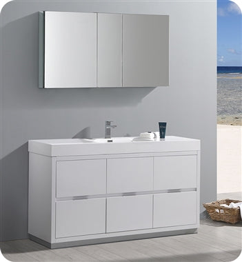 Fresca Valencia 60" Glossy White Free Standing Modern Bathroom Vanity w/ Medicine Cabinet
